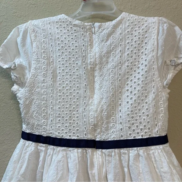 Kuyee Bear White Eyelet Girl’s Dress Navy Trim Size 140/57 Cottagecore Coquette - Picture 8 of 8